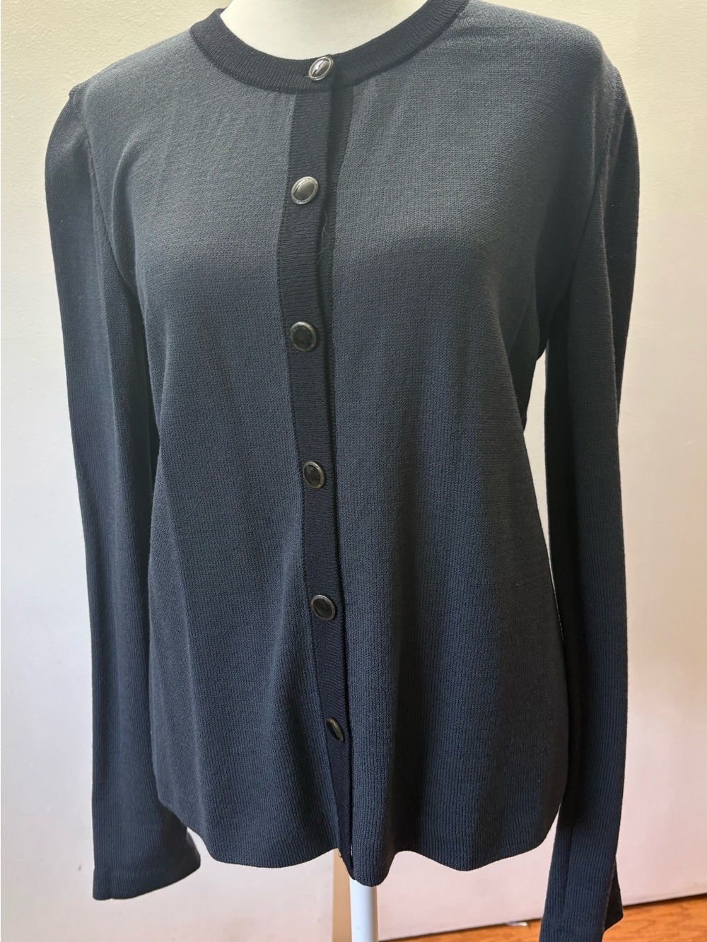 St. John Collection Gray/Black Button-Front Knit Sweater